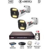 Fury 2 Kameralı Ip Güvenlik Kamerası Seti Sesli 4mp Gece Renkli Su Geçirmez 1506S 1tb