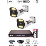 Fury 2 Kameralı Ip Güvenlik Kamerası Seti Sesli 4mp Gece Renkli Su Geçirmez 1506S 320GB