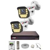 Fury 2 Li Sesli 15 Warm Led Gece Renkli Görüş Su Geçirmez Güvenlik Kamerası Seti 500Gb