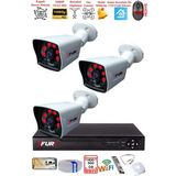 FURY 3 Kameralı 2MP Full HD Görüntü 6 Atom Led Gece Görüşlü Dış Mekan Güvenlik Kamerası Seti 500GB