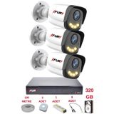 Fury 3 Kameralı 4 Warm Led Gece Renkli Görüş-Cepten İzle-Su Geçirmez Güvenlik Kamerası Seti 320Gb