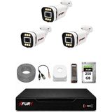 Fury 3 Kameralı 5mp Lens 1080P 6 Warm LED Renkli Gece Görüşlü Güvenlik Kamera Sistemi 250GB 1606
