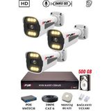 Fury 3 Kameralı Ip Güvenlik Kamerası Seti Sesli 4mp Gece Renkli Su Geçirmez 1506S 500GB