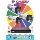 Fury 3 Lü Ip Güvenlik Kamera Seti Sesli 4mp Gece Renkli Su Geçirmez 5515S 320GB