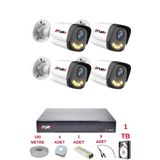 Fury 4 Kameralı 4 Warm Led Gece Renkli Görüş-Cepten İzle-Su Geçirmez Güvenlik Kamerası Seti 1Tb