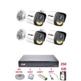 Fury 4 Kameralı 4 Warm Led Gece Renkli Görüş-Cepten İzle-Su Geçirmez Güvenlik Kamerası Seti 250Gb