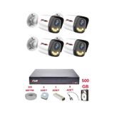 Fury 4 Kameralı 4 Warm Led Gece Renkli Görüş-Cepten İzle-Su Geçirmez Güvenlik Kamerası Seti 500Gb