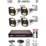 Fury 4MP Gece Renkli Su Geçirmez IP Güvenlik Kamerası Seti 1506S 250GB Full HD Kayıt Özelliği