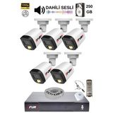 Fury 5 Kamera Sesli Gece Renkli Güvenlik Kamerası Full Hd-Su Geçirmez Güvenlik Kamerası Seti 250GB