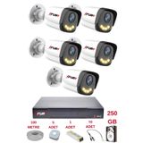 Fury 5 Kameralı 4 Warm Led Gece Renkli Görüş-Cepten İzle-Su Geçirmez Güvenlik Kamerası Seti 250Gb