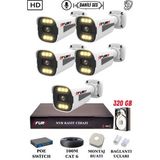 Fury 5 Kameralı Ip Güvenlik Kamerası Seti Sesli 4mp Gece Renkli Su Geçirmez 1506S 320GB