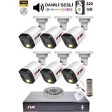 Fury 6 Kamera Sesli Gece Renkli Güvenlik Kamerası Full Hd-Su Geçirmez Güvenlik Kamerası Seti 320GB