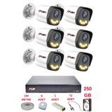 Fury 6 Kameralı 4 Warm Led Gece Renkli Görüş-Cepten İzle-Su Geçirmez Güvenlik Kamerası Seti 250Gb