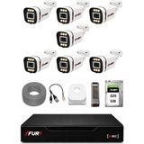 Fury 7 Kameralı 5mp Lens 1080P 6 Warm LED Renkli Gece Görüşlü Güvenlik Kamera Sistemi 320GB 1606