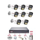 Fury 8 Kameralı 4 Warm Led Gece Renkli Görüş-Cepten İzle-Su Geçirmez Güvenlik Kamerası Seti 250Gb