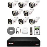 Fury 8 Kameralı 5mp Lens 1080P 6 Warm LED Renkli Gece Görüşlü Güvenlik Kamera Sistemi 250GB 1606