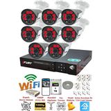 Fury 8 Kameralı 5mp Lensli 1080p 2mp Görüntü 6 Atom Gece Görüşlü Fullhd Güvenlik Kamerası Sistemi 1 Tb