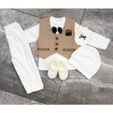 Furya Kids Kabeli Erkek Bebek Mevlütlük Kıyafeti Hediyelik Eldivenli Patikli Erkek Mevlütlük - 0 - 6 Ay - Açık Kahverengi