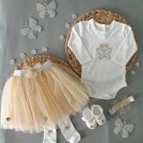 Furya Kids Papatyalı Tütü Kız Bebek Elbisesi Yeni Doğan Mevlütlük Papatyalı Kız Bebek Doğum Günü Hediyesi - Altın - Yenidoğan