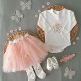 Furya Kids Papatyalı Tütü Kız Bebek Elbisesi Yeni Doğan Mevlütlük Papatyalı Kız Bebek Doğum Günü Hediyesi - Somon - Yenidoğan
