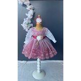 Furya Kız Bebek 0-6 Ay Gelinlik Elbise 4 Lü Mevlütlük Set Uzun Kollu Dantelli Premium Mevlütlük Elbise - Bordo - 0 - 6 Ay