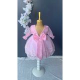 Furya Kız Bebek 0-6 Ay Gelinlik Elbise 4 Lü Mevlütlük Set Uzun Kollu Dantelli Premium Mevlütlük Elbise - Pembe - 0 - 6 Ay