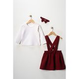Furyatex Kız Çocuk Bebek Bordo Krep Elbise Bandana Uzun Kol Badi Takım - 3 - 4 Yaş