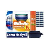 Fusion Start 16 Yedek Tıraş Bıçağı - Gillette Fusion 200 ml Jel +300 ml Şampuan+ Çanta