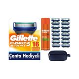 Fusion Start 16 Yedek Tıraş Bıçağı - Gillette Fusion 5x 200 Ml Jel - Çanta