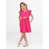 Fuşya Çiçekli Kız Çocuk Elbise - 5 Yaş - Pembe