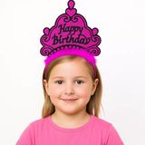 Fuşya Happy Birthday Prenses Tacı – Doğum Günü Taç Aksesuarı (5047)