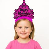 Fuşya Happy Birthday Prenses Tacı – Doğum Günü Taç Aksesuarı (5067)
