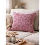 Fuşya & Krem Dokuma Kırlent 43 X 43, Modern Keten Dokulu Dekoratif Kılıf