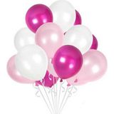Fuşya Pembe - Rose Gold - Metalik Beyaz Karışık Metalik Balon 30 Adet