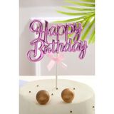 Fuşya Renk Happy Birthday Yazılı Pasta Süsü