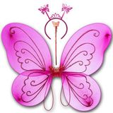 Fuşya Renk Kelebek Kanadı Tacı ve Sopası 50x37 cm (4604)