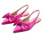 Fuşya Saten Babet, Fiyonk Detaylı Sivri Burun Slingback, Pad'li İç Taban, Günlük ve Özel Günlere Uygun Şık Kadın Ayakkabısı (Fuşya, EU Ayakkabı Beden Sistemi, Yetişkin, Kadın, Sayısal, Dar, 38)