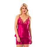 Fuşya Saten Babydoll Şortlu Takım