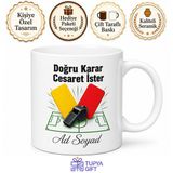 Futbol Hakemi Sarı Kart Kırmızı Kart Düdük Adil Yönetim Temalı Porselen Kupa Hediye Bardak