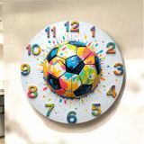 Futbol Top Renkli Baskı Desenli Sayılı Hediyelik Ahşap Sessiz Tablo Duvar Saati 93 Renkli