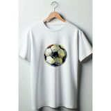 Futbol Topu Baskılı Oversize Geniş Kalıp Unisex Bisiklet Yaka Beyaz Tshirt - XL