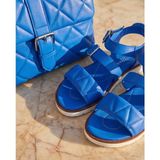 Futsi Shoes Garnet Lacivert Hakiki Deri Çift Toka Detaylı Kadın Sandalet Ayakkabı