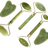 fuvooi Jade Roller Gua Sha Seti, Yeşim Rulo Yüz Rulosu, Yüz Rulosu Masaj Cihazı, Yüz Masaj Rulosu, Cilt Bakım Araçları (5'i 1 arada)