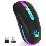 FUWANG Kablosuz Fare, Şarj Edilebilir LED Kablosuz Bluetooth Fare, Taşınabilir USB Optik 2.4G Kablosuz Bluetooth İki Modlu Bilgisayar Faresi USB ve Type-c Alıcısı (Siyah)