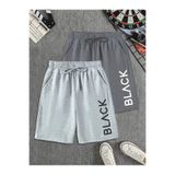 FUWEAR Gri - Antrasit Renk 2'li Büyük Beden Black Baskılı Erkek Bermuda Şort - 2 adet