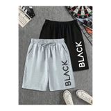 FUWEAR Gri - Siyah Renk 2'li Büyük Beden Black Baskılı Erkek Bermuda Şort - 2 adet