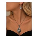 FUYA JEWELLERY Zirkon Taşlı Damla Kolye, Küpe Set