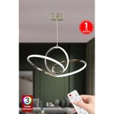 Fuzon Titanic Led Avize 3 Renk Kumandalı Krom Ledli Avize Oturma Odası Gümüş