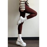 FV Kadın Yüksek Bel Dayanıklı Örme Kumaş Spor Tayt Toparlayıcı, Kahverengi, 3XL