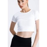 FV Lıcralı Crop T-shirt, Kadın, Beyaz, L Beden